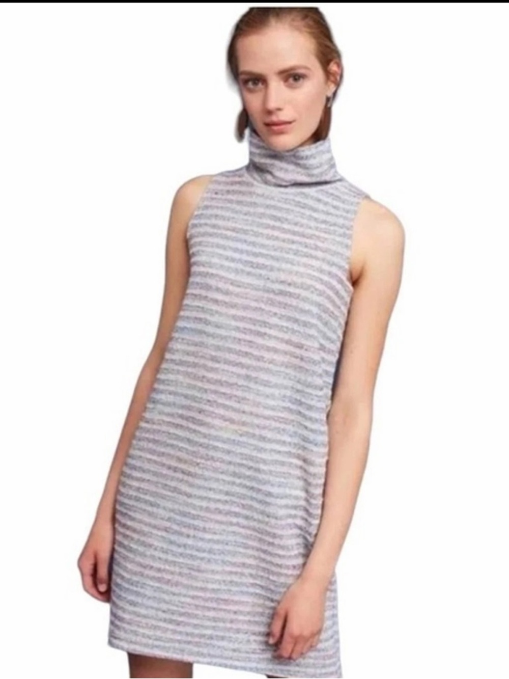 Anthropologie Akemi + Kin Striped Textured Mock Neck Sleeveless Mini Dres Sz MP